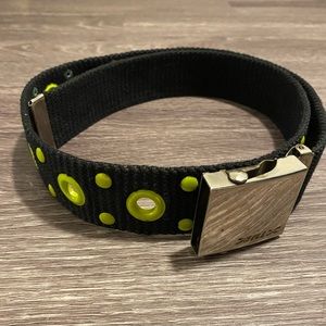 X1MX Black Canvas Woven Green Grommet Slide Buckle Belt Y2K Unique